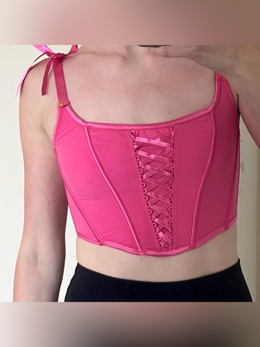 Primark Pink Lace-Up Corset Crop Top